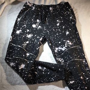 Carbon Unisex Black and White Paint Splattered Loose Fit Zippers Joggers Pants